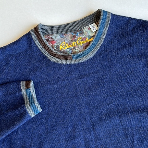 Robert Graham Blue 100%‎ Wool Classic Fit Crewneck Pullover Sweater Mens Medium - Picture 1 of 9